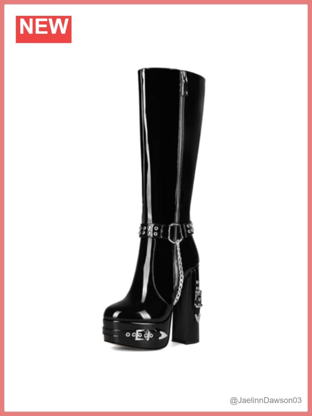 Faux Leather Gothic Platform Knee High Block Heel Boots